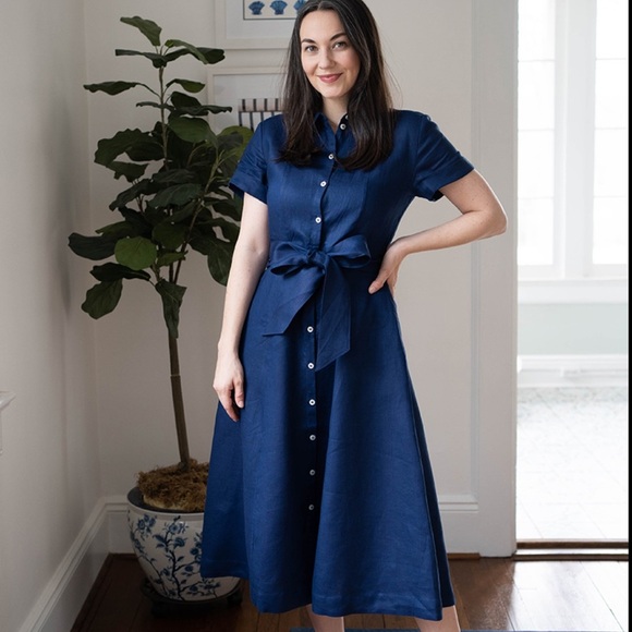 Hill House Dresses & Skirts - Hill House 100% Linen Navy Midi Dress